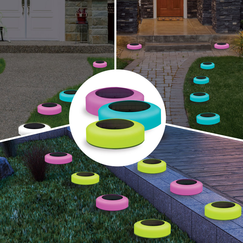 Bell Howell Color Changing Outdoor Solar Powered Garden Disk Lights Wireless Auto On off Lights
